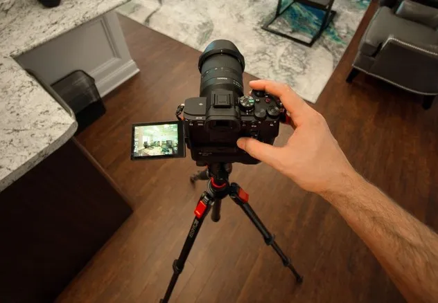 Camera on a tripod during an interior shoot